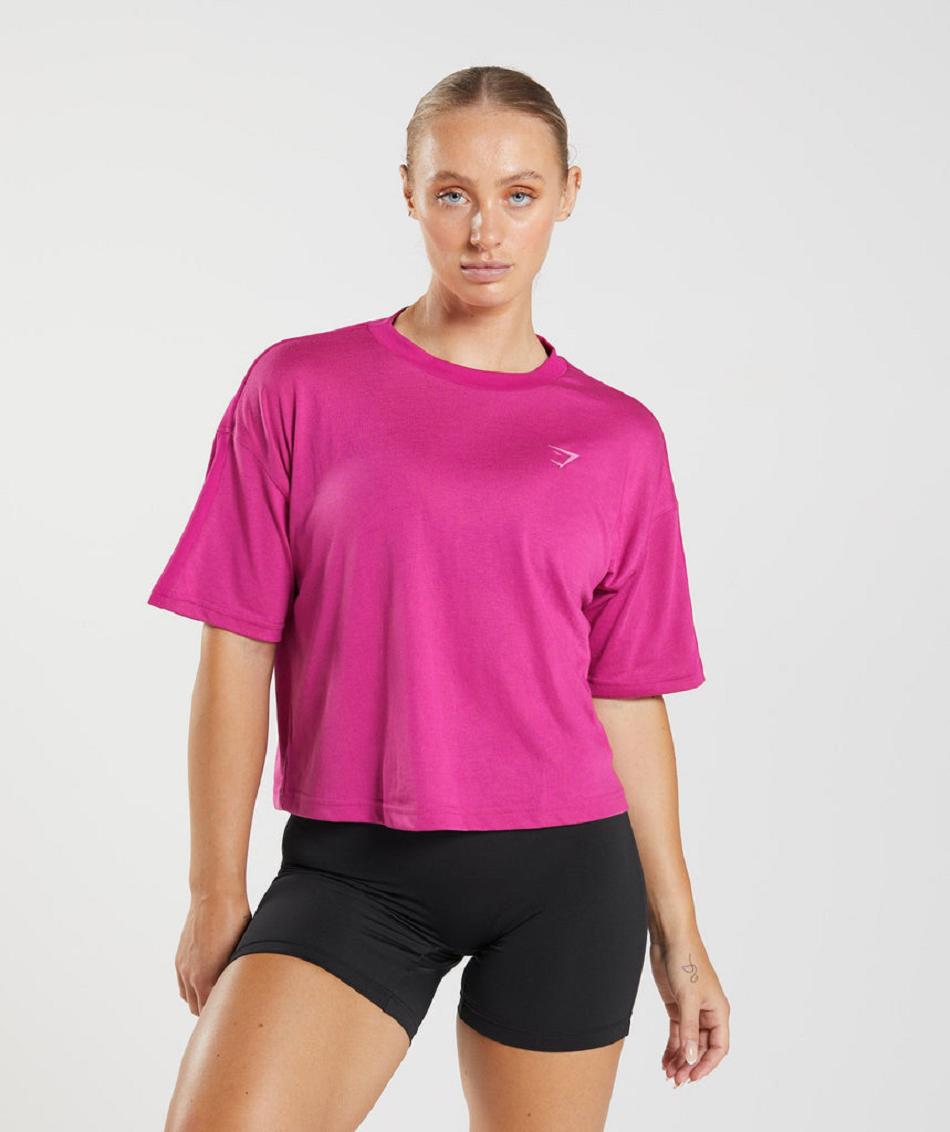 Przycięte Topy Damskie Gymshark Gs Power Różowe | PL 2550JPQ